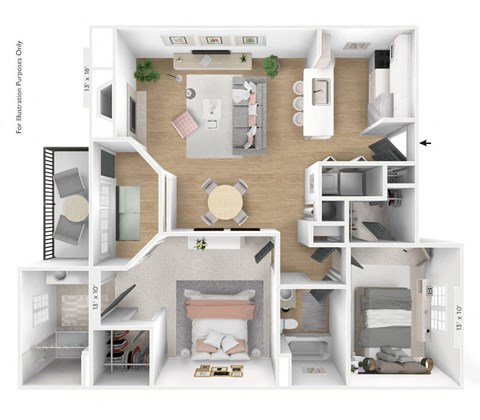 2 bedroom 2 bathroom Floor plan B at Latitudes Apartments, Indianapolis, IN